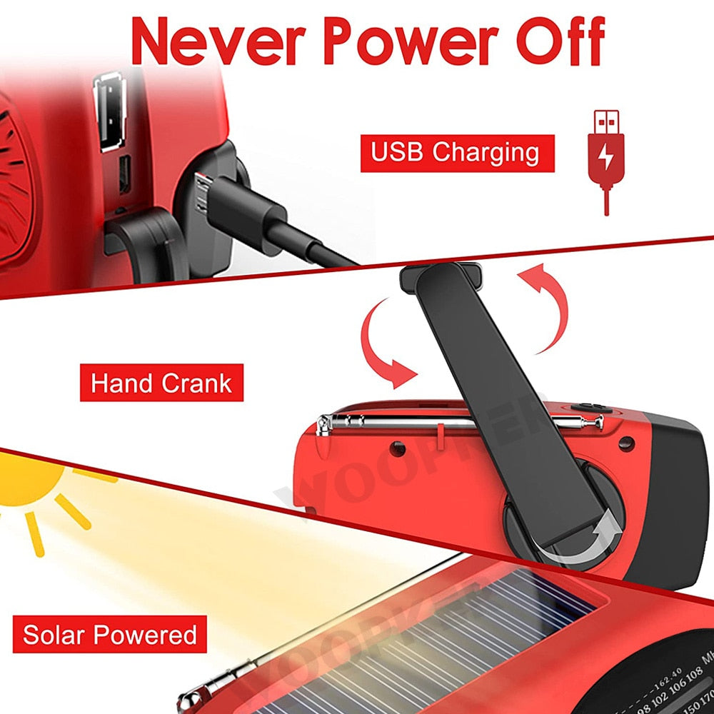 Multifunktionsradio Kurbelradio Solar USB FM/AM Wetterradio Notfall Taschenlampe Power Bank