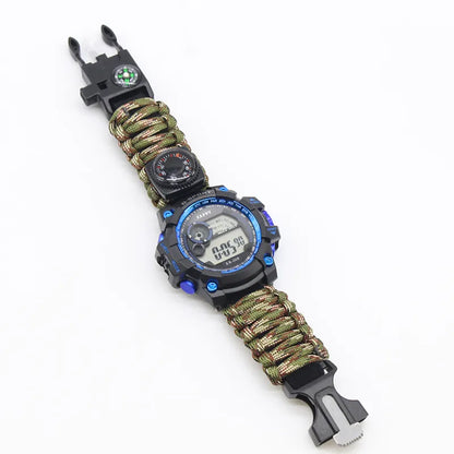 multifunktionale Outdoor Überlebensuhr Erste-Hilfe Uhr Armbanduhr Nachtsicht wasserdicht Paracord