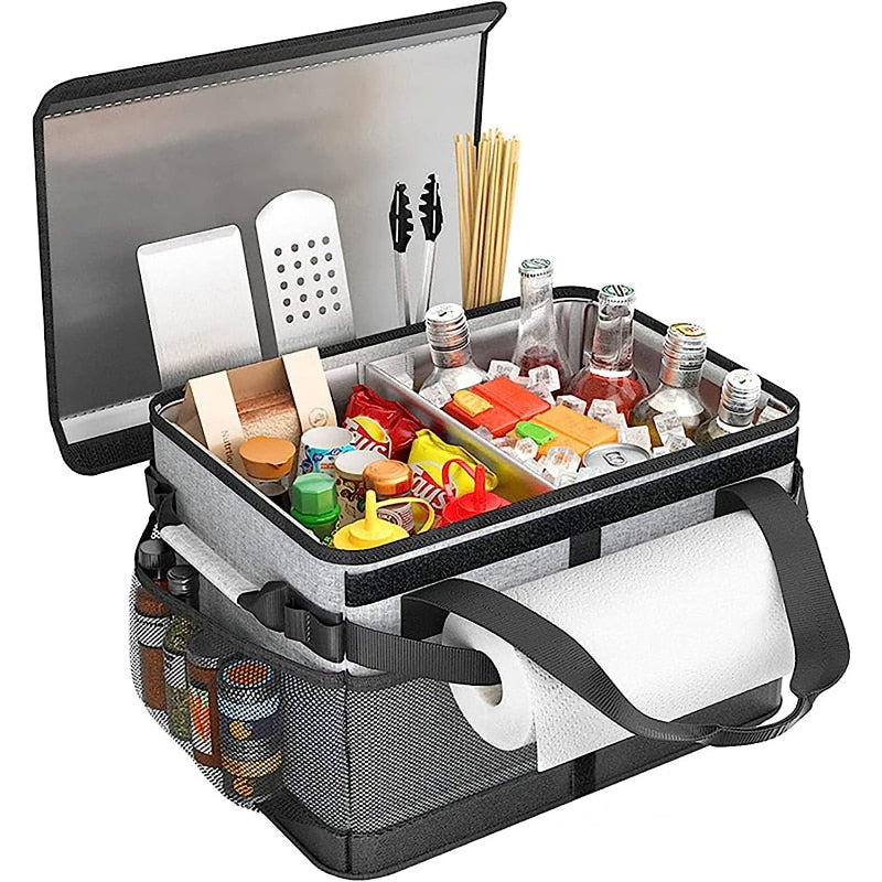 multifunktionale Kühlbox Picknickkorb Grill Picknick Caddy für Outdoor Camping Grillzubehör Camping-Organizer Picknick Aufbewahrungstasche